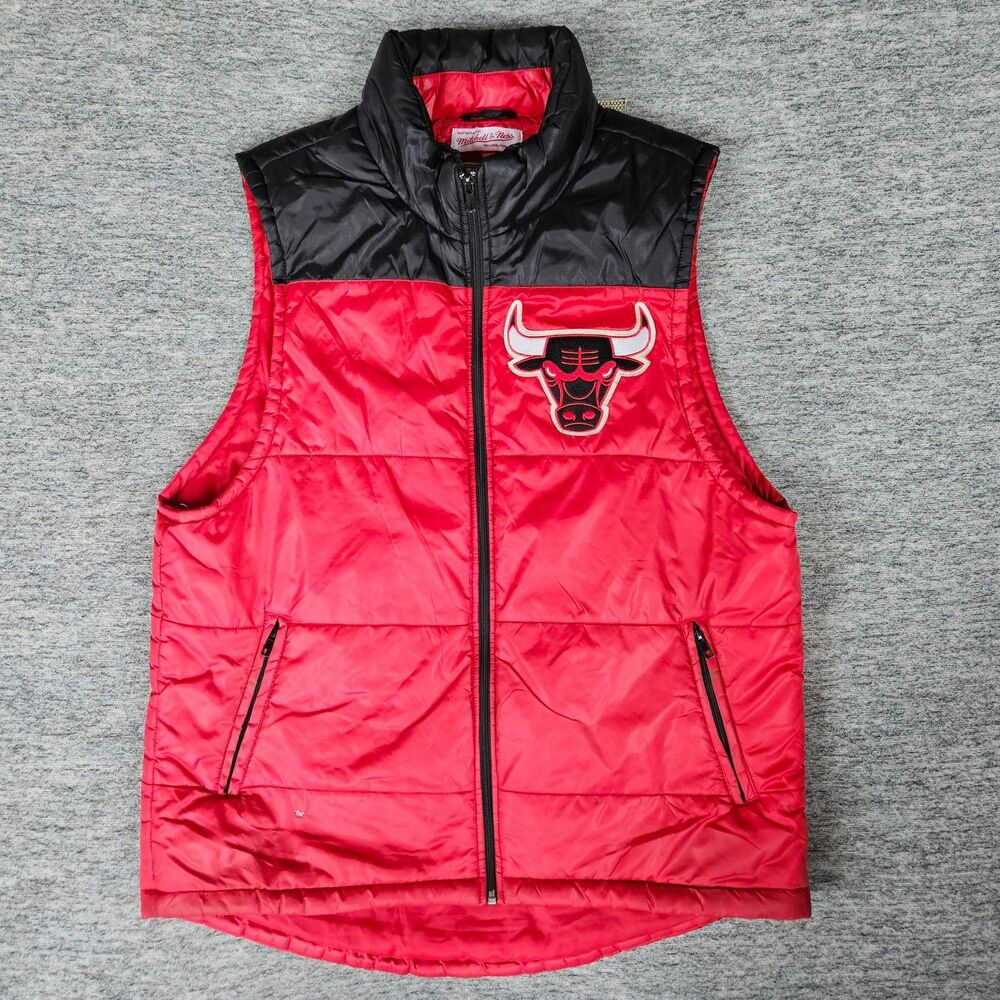 Chicago Bulls Vest Men's L Red Mitchell & Ness Hardwood Classics Quilted Jacket